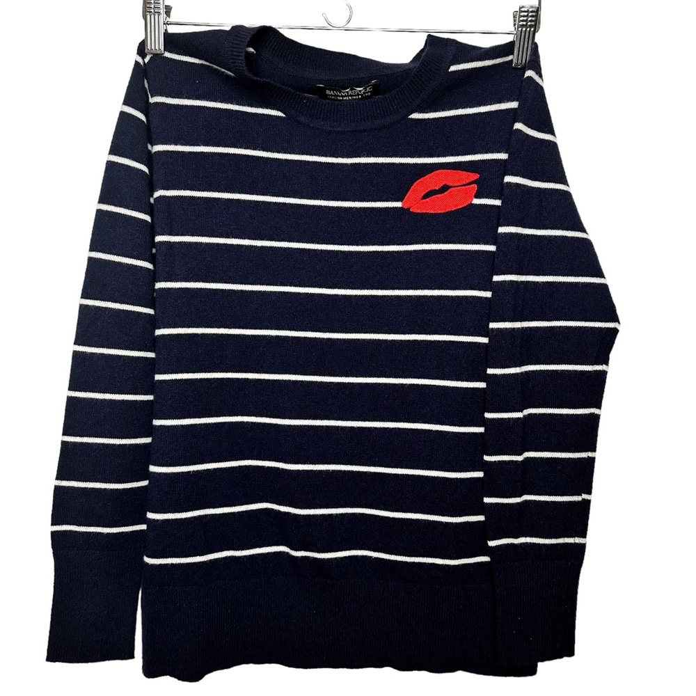Banana Republic XS Petite Italian Merino-Blend Navy Crew-Neck Sweater